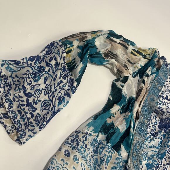 Soft Surrounding Large Open Front Cardigan Embellished Patterned Blue - Picture 5 of 7